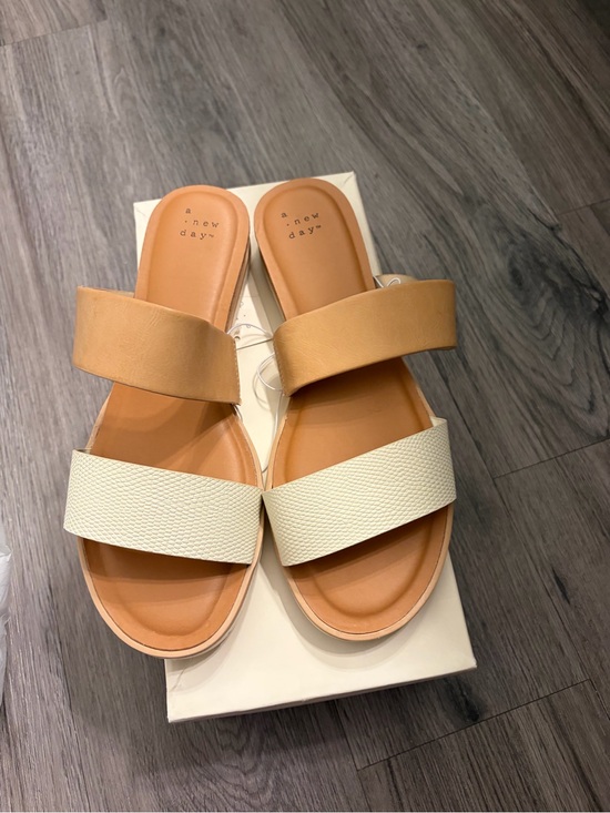 a new day Shoes - a new day Two-Band Slide Sandals in Tan and Cream